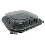 9x9 1-Compartment Hinged Plastic Container, Black/Clear, 150/cs