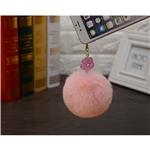 Faux Rabbit Fur Pom Pom Trendy Fashion Ball Handbag Cellphone Pendant Charms Key Ring - Light Peach