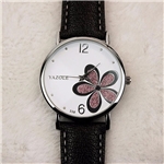 Womens Fashion Quartz Wrist Watch Ladies Leather Band Analog Flower in Dial Watchs - White-Pink-Black