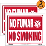 2 Pack - No Smoking No Fumar Sign 9x12 Durable Plastic Weatherproof Bright and Highly Visible