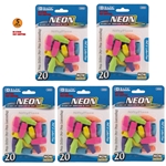 5 Pack - Neon Eraser Top Chisel shaped eraser fits over the end of any standard pencil 20/Pack