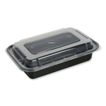 24oz Microwavable Food Container with Lid, Rectangular, 7.48x5.03x2.48, Black/Clear, Plastic, 150/cs