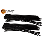 NiftyPlaza 10 Inch Cable Ties - 200 Pack - UV Weather Resistant - 75 LBS Nylon Wrap Zip Ties - Black