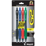 Pilot G2 Retractable Gel Ink Pens, Fine Point Assorted Colors, 1 Pack of 4 Pens