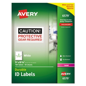 Avery Durable Permanent Id Labels With Trueblock Technology, Laser Printers, 5 X 8.13, White, 2/sheet, 50 Sheets/pack