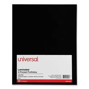 Universal Laminated Two-Pocket Folder, Cardboard Paper, 100-Sheet Capacity, 11 X 8.5, Black, 25/box