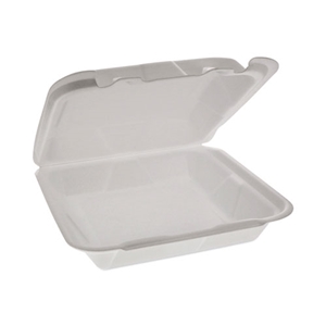Pactiv Foam Hinged Lid Container, Dual Tab Lock Happy Face, 8 x 7.75 x 2.25, White, 200/Carton