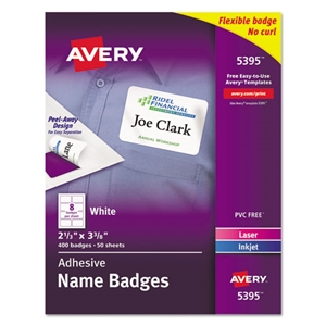 Avery Flexible Adhesive Name Badge Labels, 3.38 X 2.33, White, 400/box