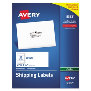 Avery Copier Mailing Labels, Copiers, 2 X 4.25, White, 10/sheet, 100 Sheets/box