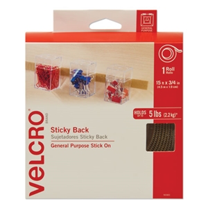 Velcro Sticky-Back Fasteners With Dispenser, Removable Adhesive, 0.75" X 15 Ft, Beige