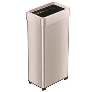 Open Top Trash Can with Wheels, 21 gal, Plastic/Stainless Steel, Silver