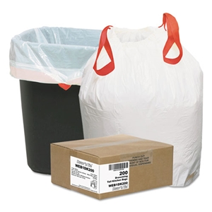 Draw'nTie Heavy-Duty Trash Bags, Drawstring, 13 gal, 24.5" x 27.38", White, 50 Bags/Roll, 4 Rolls/Box