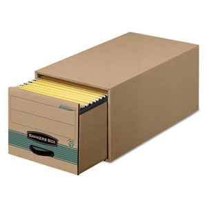 BankersBox Stor/drawer Steel Plus Extra Space-Savings Storage Drawers, Letter Files, 14" X 25.5" X 11.5", Kraft/green, 6/carton