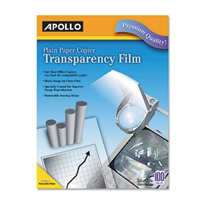 Apollo Plain Paper Laser Transparency Film With Handling Strip, 8.5 X 11, Black On Clear, 100/box