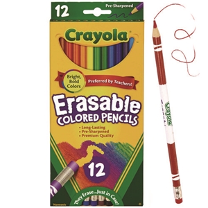 Crayola Erasable Color Pencil Set, 3.3 mm, 2B, Assorted Lead and Barrel Colors, Dozen