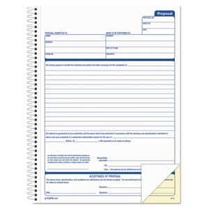 TOPS Spiralbound Proposal Form Book, Two-Part Carbonless, 11 x 8.5, 50 Forms Total