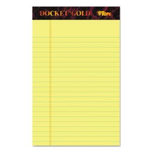 TOPS Docket Gold Ruled Perforated Pads, Narrow Rule, 50 Canary-Yellow 5 X 8 Sheets, 12/pack