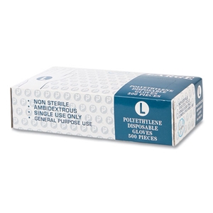 Embossed Polyethylene Disposable Gloves, Large, Powder-Free, Clear, 500/Box, 4 Boxes/cs