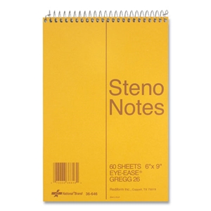 Standard Spiral Steno Pad, Gregg Rule, Brown Cover, 60 Eye-Ease Green 6 X 9 Sheets