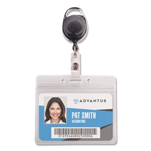 Advantus Resealable Badge Holder Combo with Badge Reel, 30" Cord, Horizontal, Frost 4.13" x 3.75" Holder, 3.75" x 2.63" Insert, 10/PK