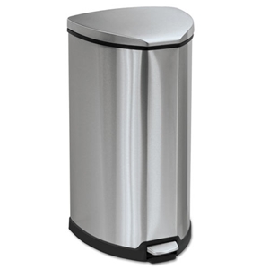 Safco Step-On Receptacle, 10 gal, Stainless Steel, Chrome/Black