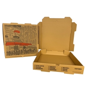 Nemco 12x12x2 Kraft Print Pizza Cafe Box Kraft / Kraft B Flute 50/cs