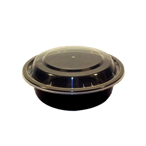 16oz Kari-Out 6" Round Microwaveable Container Black Base Combo Pack 150/cs