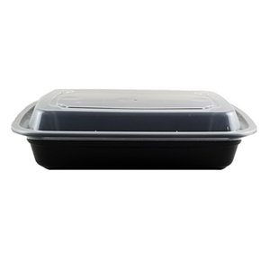 38oz Empress Rectangle Container 6x8x2 Black Base w/ Clear Lid 150/cs
