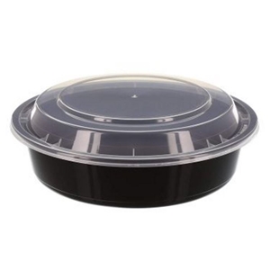 32oz 7 Inch Round Container Empress Combo Black Base w/ Clear Lid 150/cs