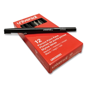 Universltm Porous Point Pen, Stick, Medium 0.7 Mm, Black Ink, Black Barrel, Dozen