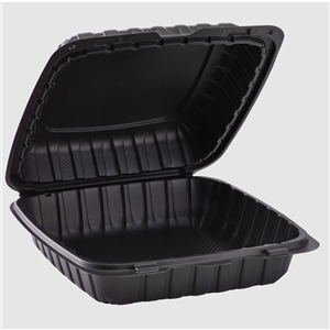 8x8 1 Compartment Black Hinged Takeout Container, 150/CS