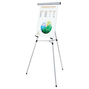 Universal 3-Leg Telescoping Easel With Pad Retainer, Adjusts 34" To 64", Aluminum, Silver