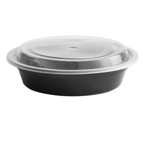 24oz Round Containers with Lids Black/White, 150/cs