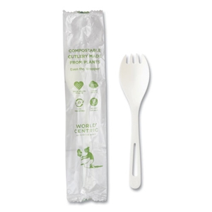 World Cent TPLA Compostable Cutlery, Spork, White, 750/Carton
