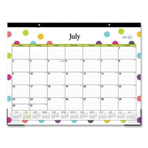 Blue Sky Teacher Dots Academic Desk Pad, 22 x 17, Black Binding, Clear Corners, 12-Month (July to June): 2024 to 2025