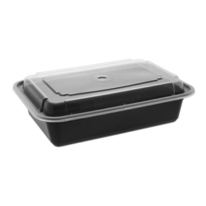 38oz Versatainer Polypropylene Rectangle Base With Microwaveable Lid Container, Black/Clear