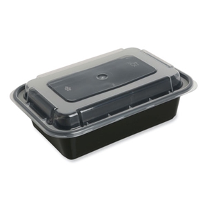 16oz Microwavable Food Container with Lid, Rectangular, 7.48 x 5.03 x 2.04, Black/Clear, Plastic, 150/ct