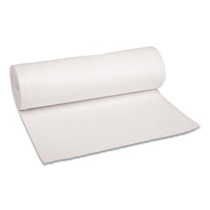 Boardwalk Low-Density Waste Can Liners, 60 gal, 0.6 mil, 38x58, White, Perforated Roll, 25 Bags/Roll, 4 Rolls/ct