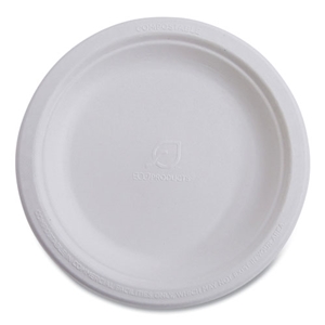 EcoProduct Renewable Sugarcane Dinnerware, Plate, 10" dia, Natural White, 50/Pack