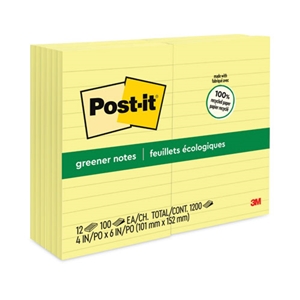 GreenNote Original Recycled Note Pads, Note Ruled, 4" x 6", Canary Yellow, 100 Sheets/Pad, 12 Pads/Pack