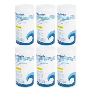 Boardwalk Disinfecting Wipes, 7 x 8, Lemon Scent, 75/Canister, 6 Canisters/Carton