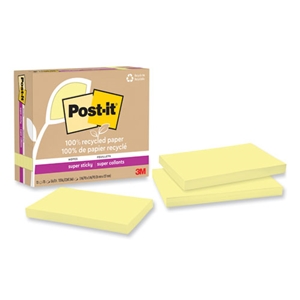 NotesStick 100% Recycled Paper Super Sticky Notes, 3" x 5", Canary Yellow, 70 Sheets/Pad, 12 Pads/Pack