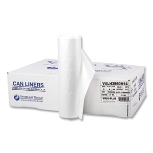 Inteplast High-Density Commercial Can Liner Value Pack, 60 gal, 12 mic, 38" x 58", Clear, Interleaved Roll, 25 Bags/Roll, 8 Rolls/CT