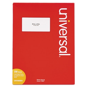 Universal White Labels, Inkjet/laser Printers, 2 X 4, White, 10/sheet, 250 Sheets/box