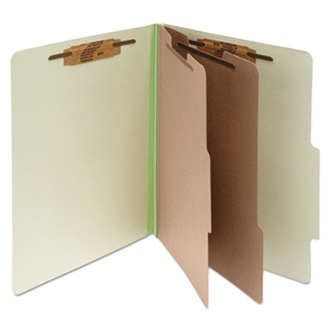ACCO Pressboard Classification Folders, 3" Expansion, 2 Dividers, 6 Fasteners, Legal Size, Leaf Green Exterior, 10/Box