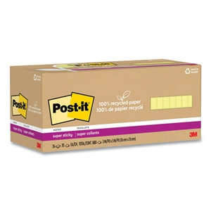 NotesStick 100% Recycled Paper Super Sticky Notes, 3" x 3", Canary Yellow, 70 Sheets/Pad, 24 Pads/Pack