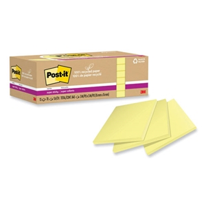 NotesStick 100% Recycled Paper Super Sticky Notes, 3" x 3", Canary Yelow, 70 Sheets/Pad, 12 Pads/Pack