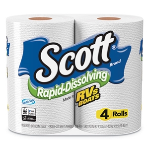 Scott Rapid-Dissolving Toilet Paper, Bath Tissue, Septic Safe, 1-Ply, White, 231 Sheets/roll, 4/rolls/pack, 12 Packs/carton