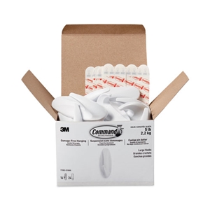 Command Designer Hooks, Large, Plastic, White, 5 lb Capacity, 16 Hooks and 24 Strips/Pack