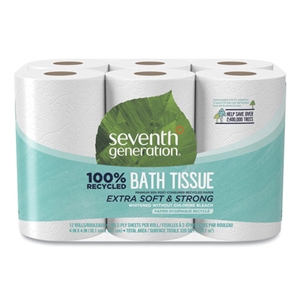 SeventhGen 100% Recycled Bathroom Tissue, Septic Safe, 2-Ply, White, 240 Sheets/Roll, 12 Rolls/Pack, 4 Packs/Carton